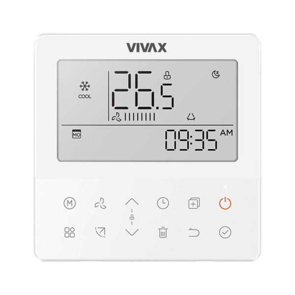 Telecomanda Vivax KJR-120N(X4), de perete, wired (cu fir), 4 fire, compatibilitate Caseta, Duct, Convertibil, display LCD