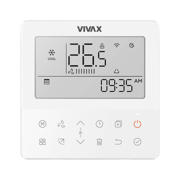 Telecomanda Vivax KJR-120N(X4W), WiFi, de perete, wired (cu fir), 4 fire, compatibilitate Caseta, Duct, Convertibil, display LCD