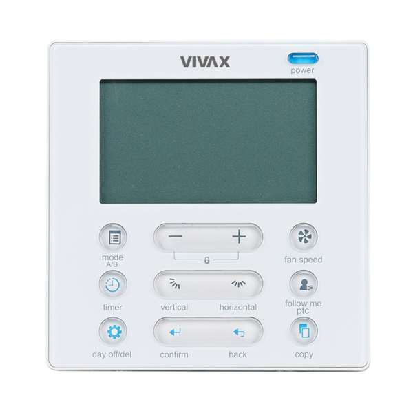 Telecomanda Vivax KJR-120C, de perete, wired (cu fir), 4 fire, compatibilitate Caseta, Duct, Convertibil, display LCD