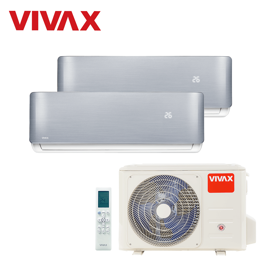 Aer conditionat multisplit Vivax 14000 BTU, 2 unitati R-design, 9+12 BTU, Silver
