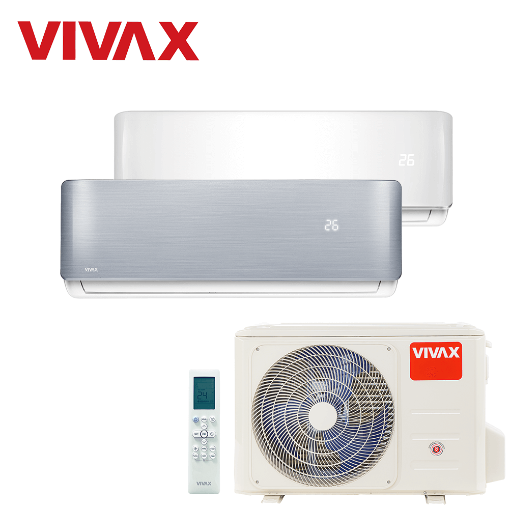 Aer conditionat multisplit Vivax 14000 BTU, 2 unitati R-design, 9+12 BTU, White/Silver