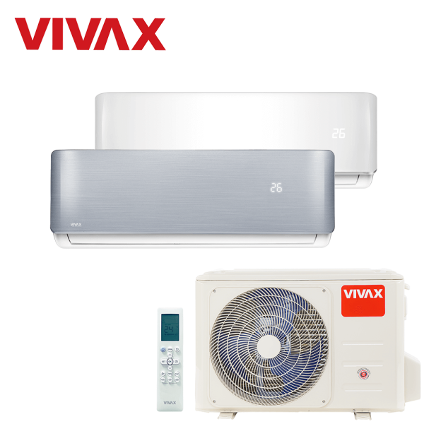 Aer conditionat multisplit Vivax 14000 BTU, 2 unitati R-design, 9+12 BTU, White/Silver
