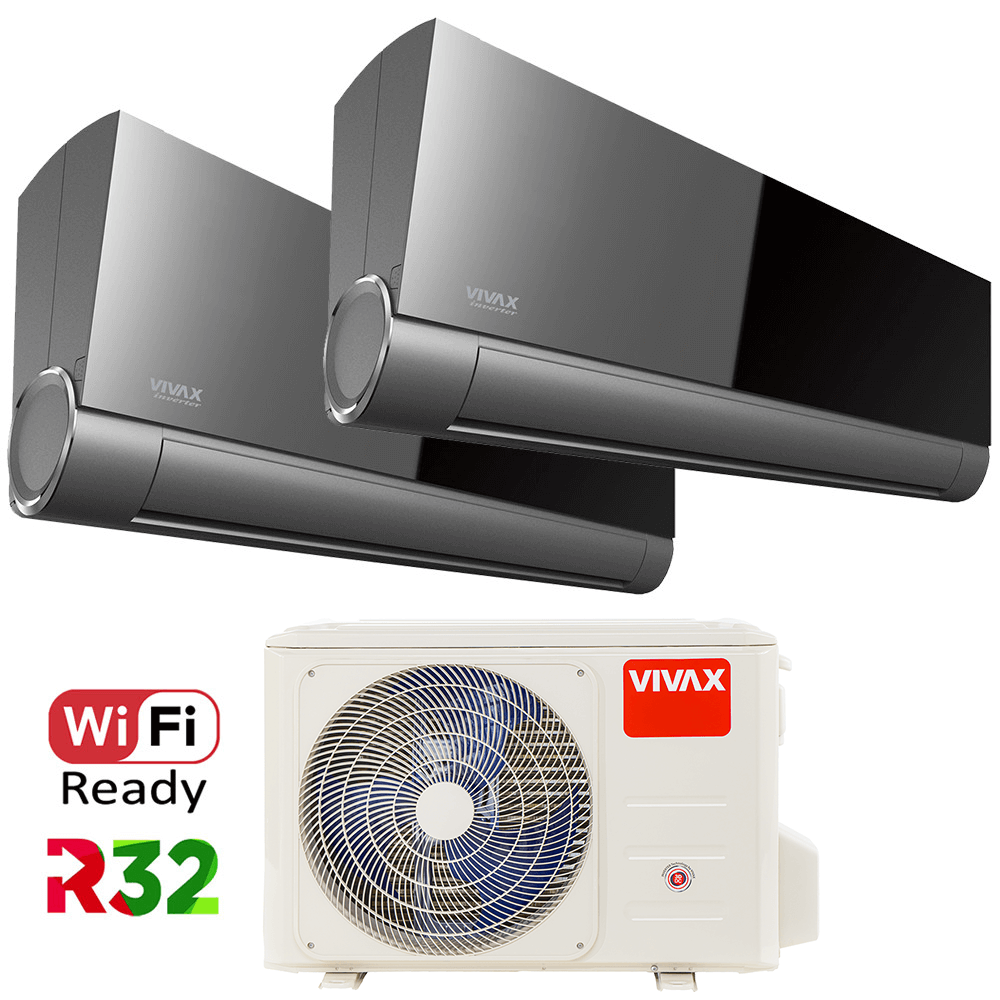 Aer conditionat multisplit Vivax 14000 BTU, 2 unitati V-design, 9+9 BTU, Grey Mirror