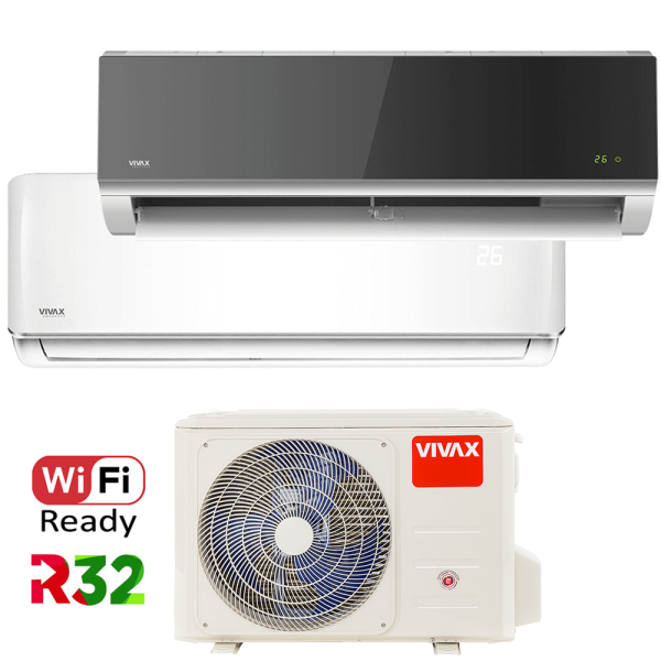Aer conditionat multisplit Vivax 18000 BTU, 2 unitati R-design, 9+12 BTU, White/Silver Mirror