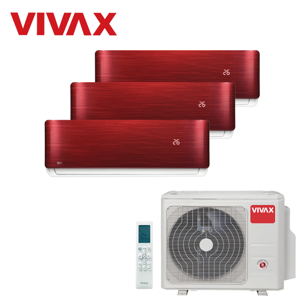 Aer conditionat multisplit Vivax 27000 BTU, 3 unitati R-design, 12+12+12 BTU, Red