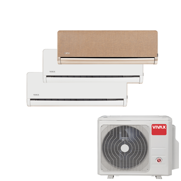 Aer conditionat multisplit Vivax 27000 BTU, 3 unitati H-design, 9+9+12 BTU, White/Gold