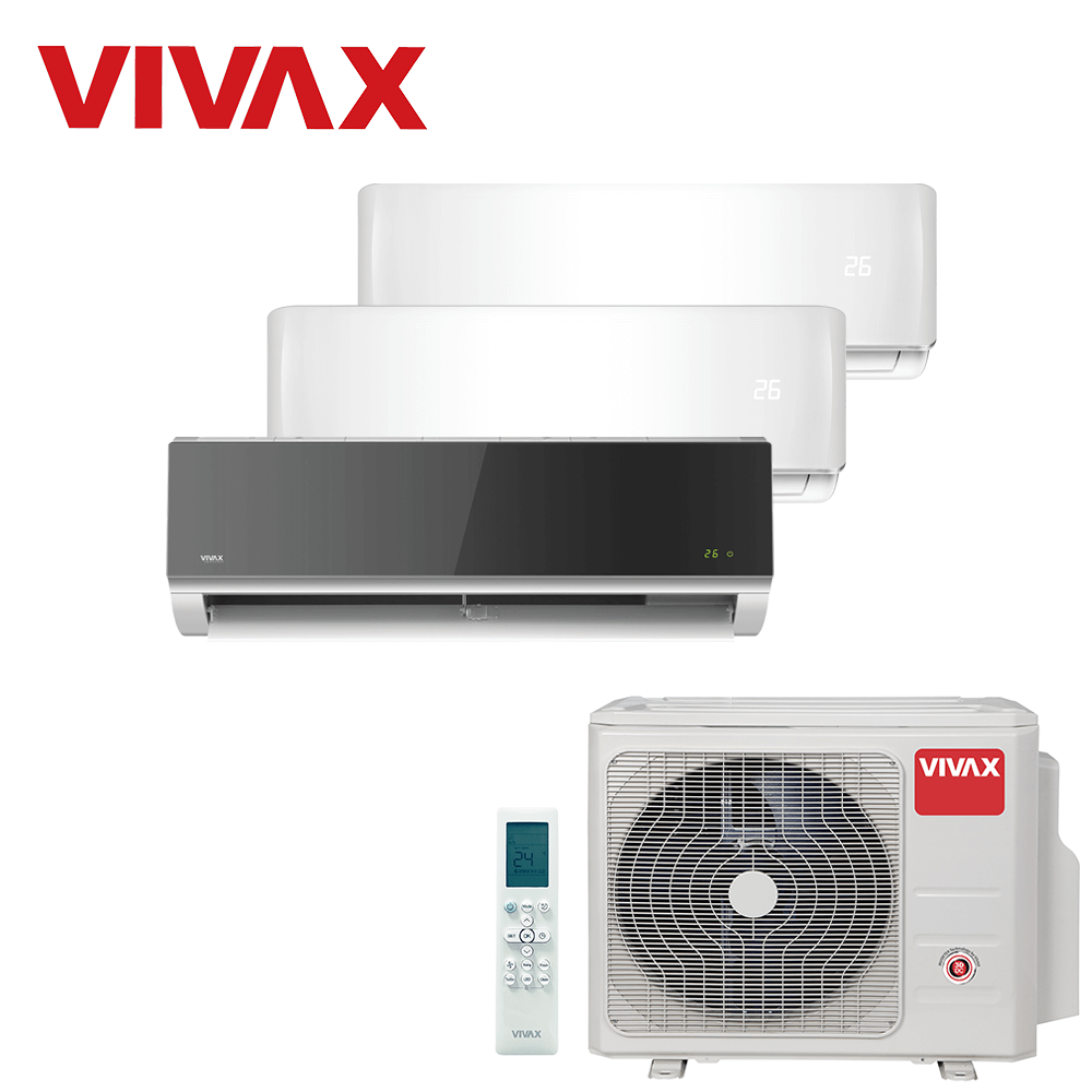 Aer conditionat multisplit Vivax 27000 BTU, 3 unitati R-design, 9+9+12 BTU, White/Silver Mirror