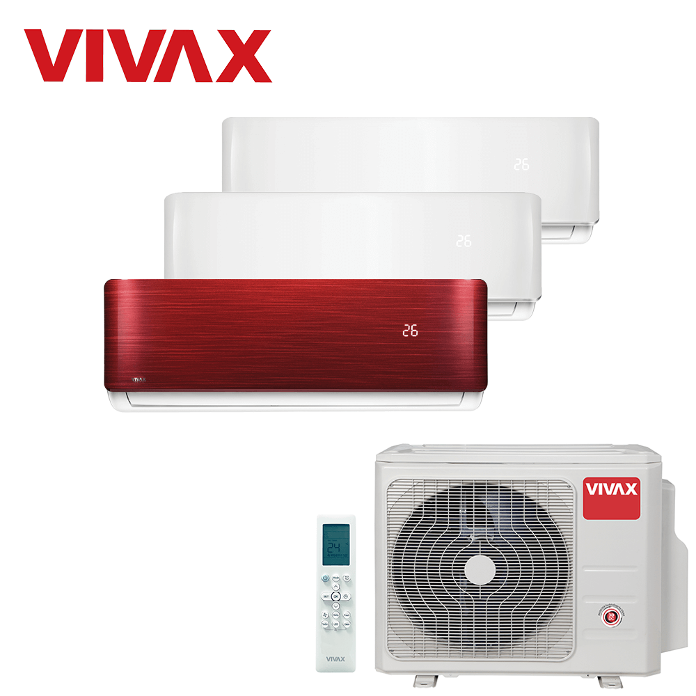 Aer conditionat multisplit Vivax 21000 BTU, 3 unitati R-design, 9+9+12 BTU, White/Red