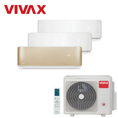 Aer conditionat multisplit Vivax 27000 BTU, 3 unitati R-design, 9+9+12 BTU, White/Gold