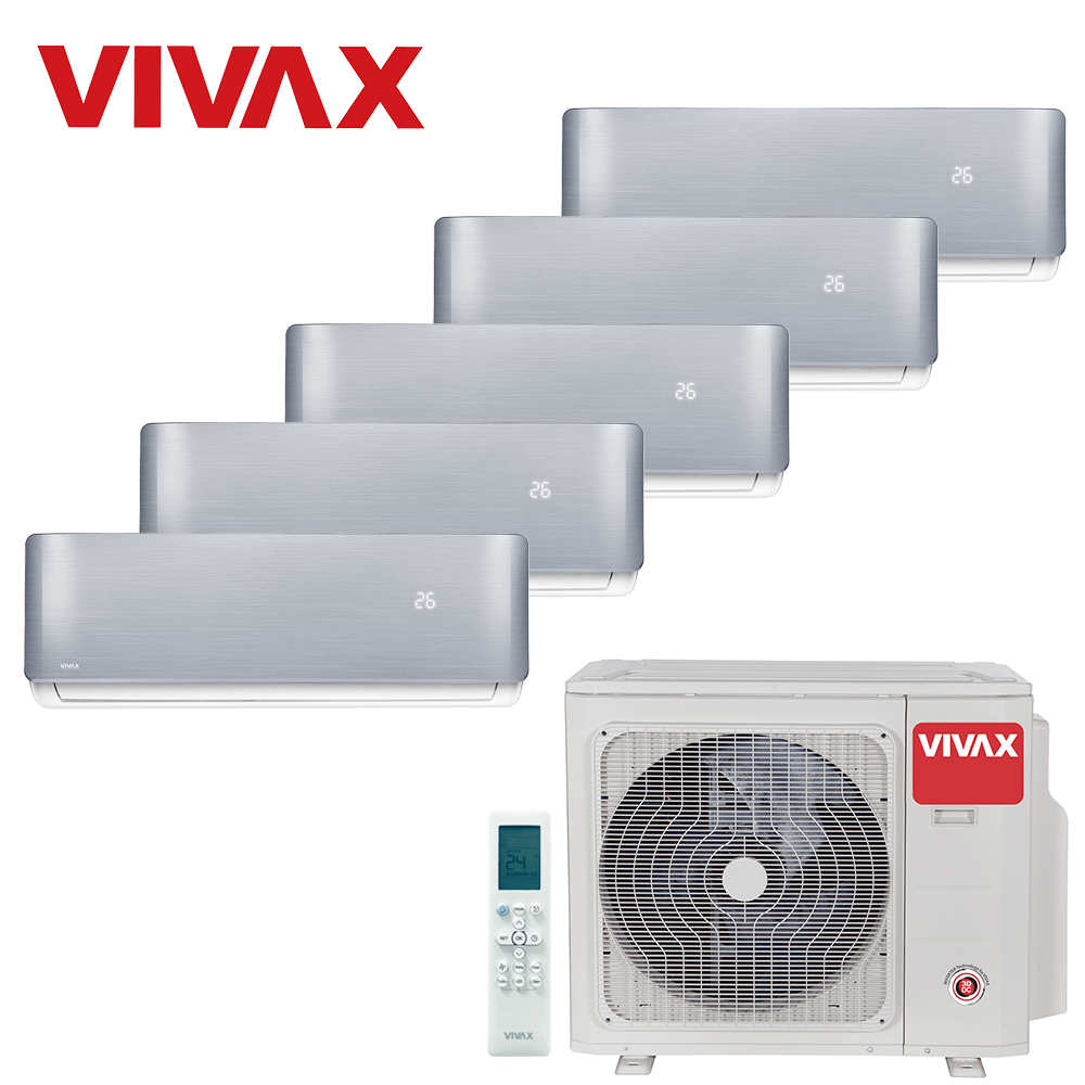 Aer conditionat multisplit Vivax 42000 BTU, 5 unitati R-design, 9+9+9+9+9 BTU, Silver