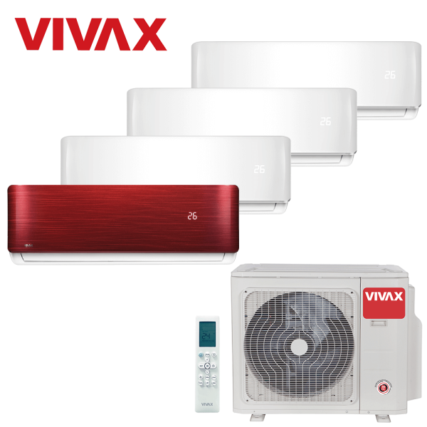 Aer conditionat multisplit Vivax 28000 BTU, 4 unitati R-design, 9+9+9+12 BTU, White/Red