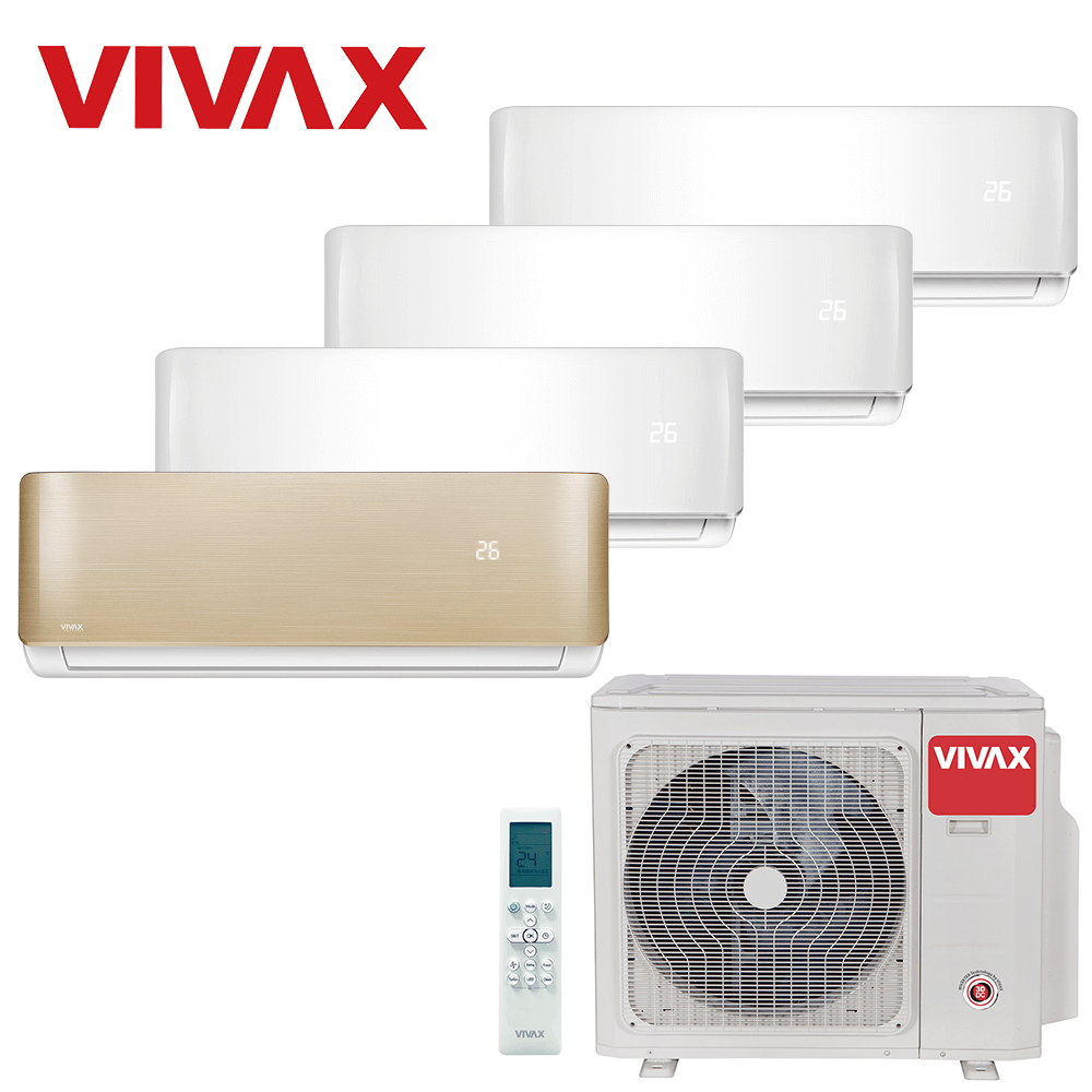 Aer conditionat multisplit Vivax 36000 BTU, 4 unitati R-design, 9+9+9+12 BTU, White/Gold