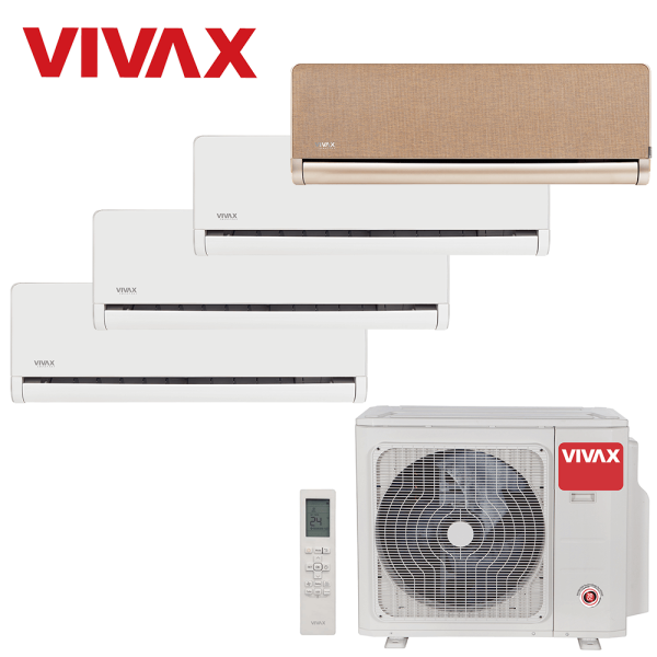 Aer conditionat multisplit Vivax 36000 BTU, 4 unitati H-design, 9+9+9+12 BTU, White/Gold