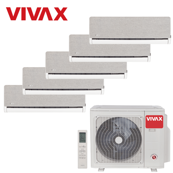 Aer conditionat multisplit Vivax 42000 BTU, 5 unitati H-design, 9+9+9+9+12 BTU, Silver